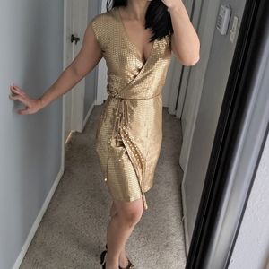 slim fit dress slacks Novah Gold Stripe Sequin Wrap Detailing Midi Dress – Girl In Mind main image 1